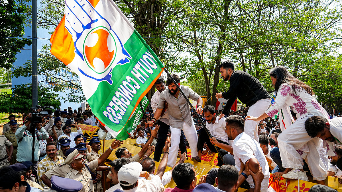 A Karnataka Youth Congress protest on the NEET-UG paper leak case, in Bengaluru, 21 May