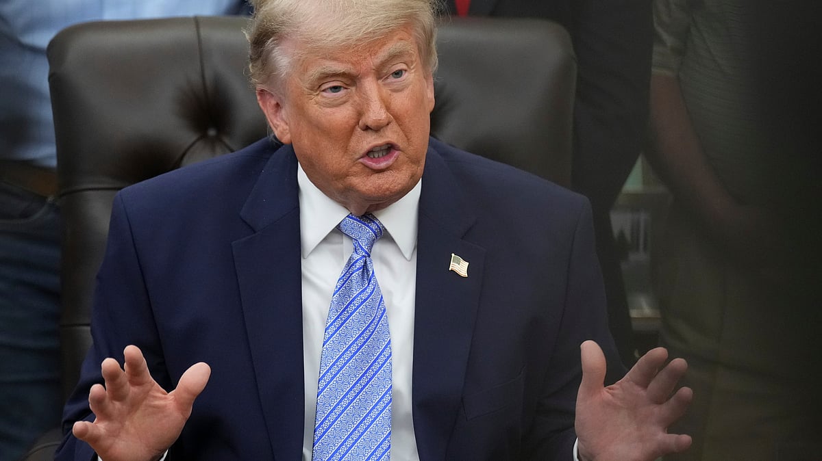 President Donald Trump speaks during an event in Washington.