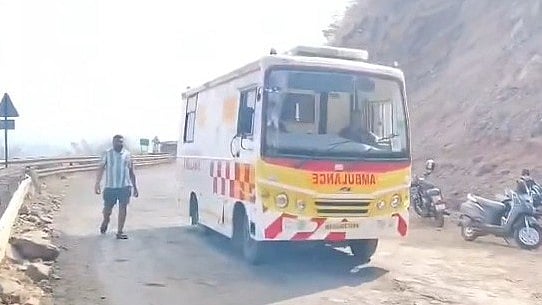 An ambulance near the accident site in Raigad district. 