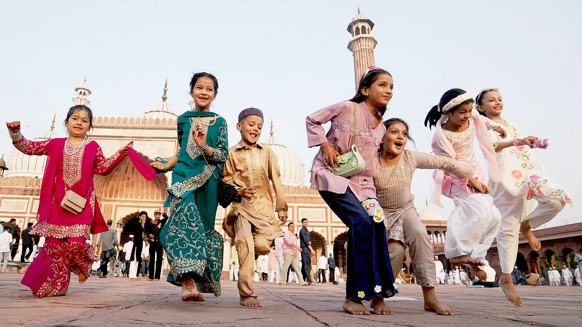 Children during Eid al-Adha prayers at Jama Masjid in New Delhi.