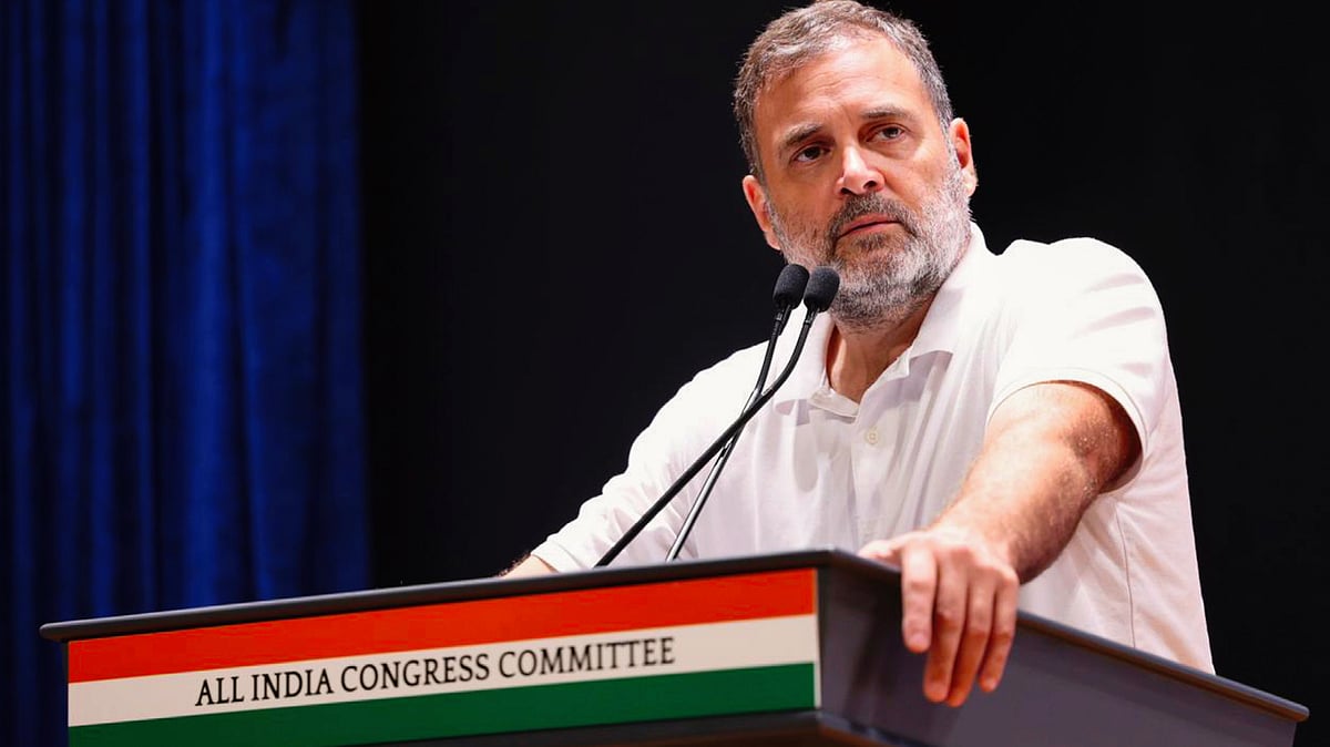 Rahul Gandhi speaks during a party meeting at Indira Bhavan, New Delhi