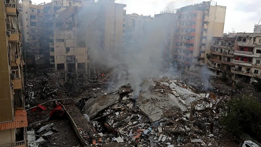 Smoke rises over southern Lebanon after Israeli airstrikes.