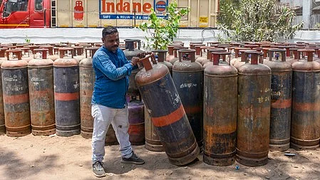 Commercial LPG cylinders being stocked 