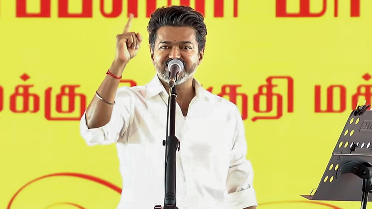 Tamil Nadu CM C. Joseph Vijay at a public rally in Tiruchirappalli, 1 June