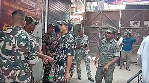 Security personnel outside Khan Sir’s coaching centre.