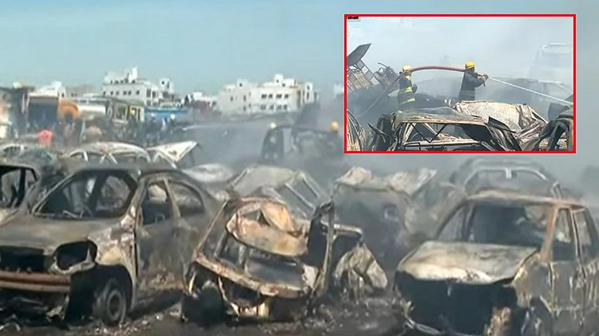 The charred vehicles in Chennai.