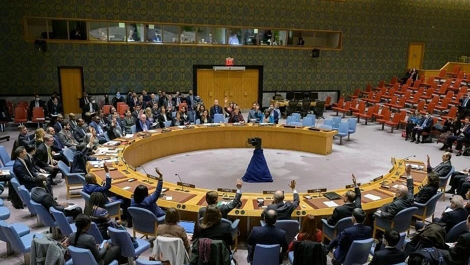 Representatives at a UN Security Council meeting at the UN headquarters in New York