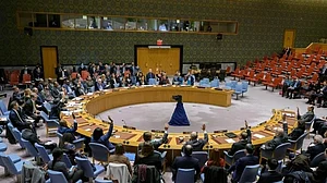Representatives at a UN Security Council meeting at the UN headquarters in New York