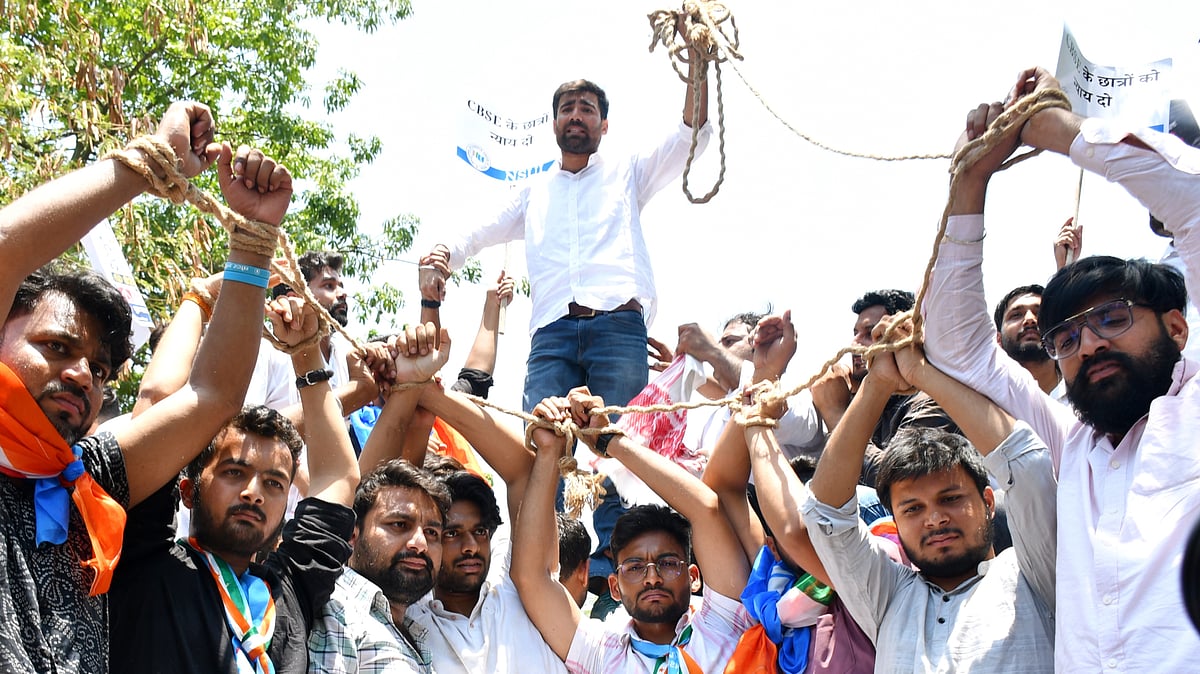 An NSUI protest against the OSM evaluation system outside the CBSE HQ in New Delhi, 30 May