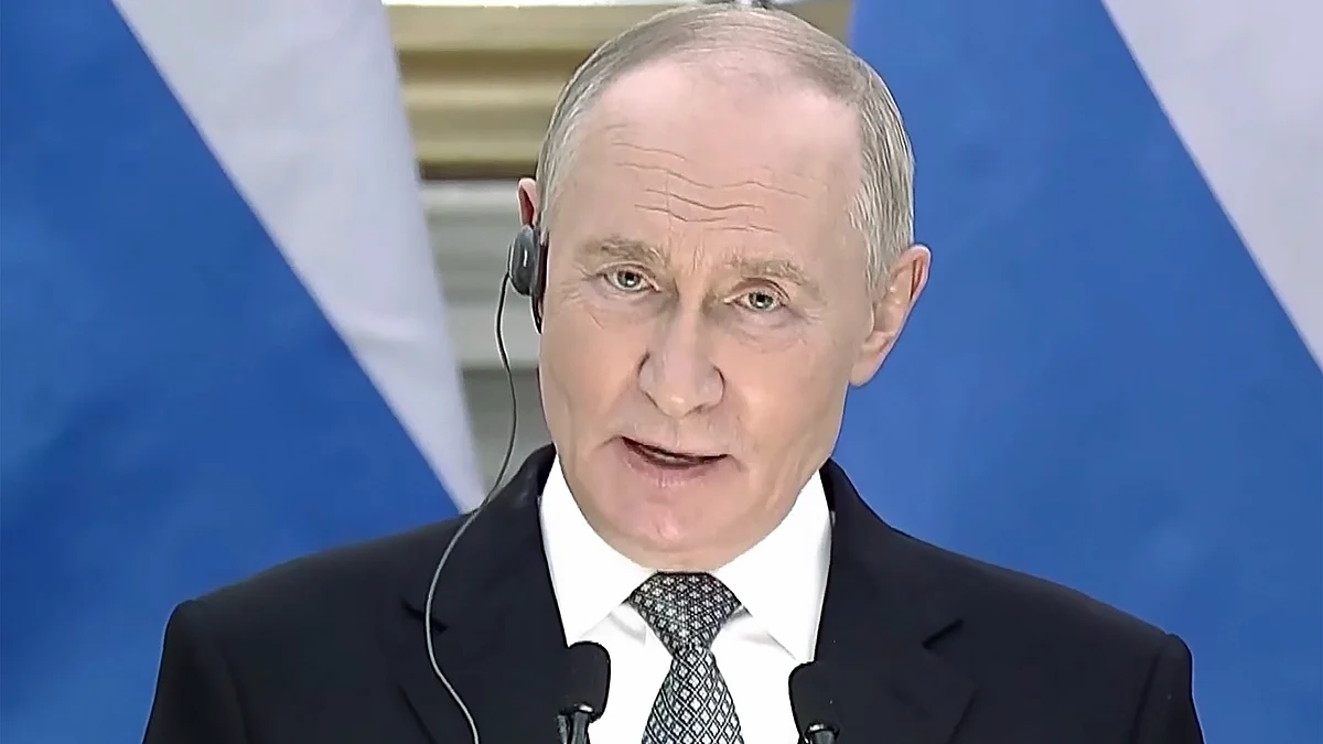Vladimir Putin addresses a press meet.