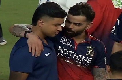 Vaibhav Suryavanshi is all ears to Virat Kohli during IPL