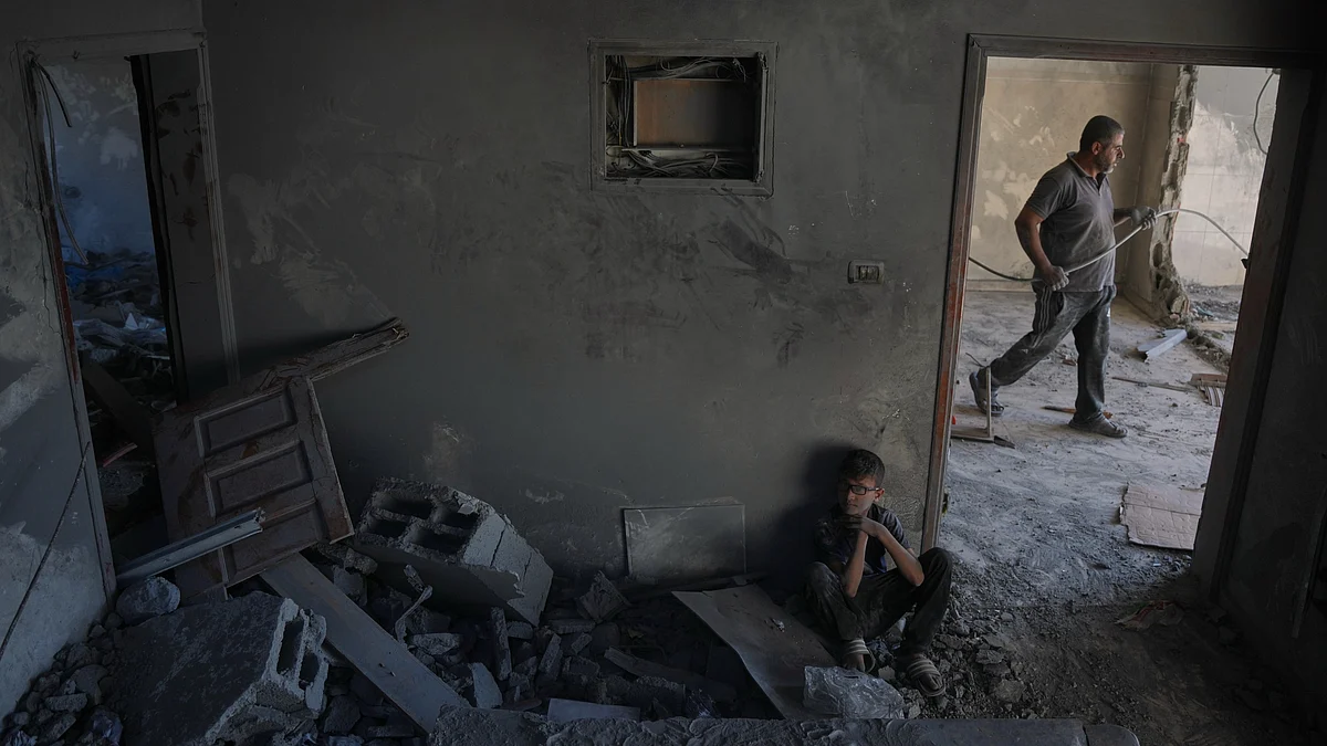 A heavily damaged apartment following an Israeli strike in Gaza Strip.