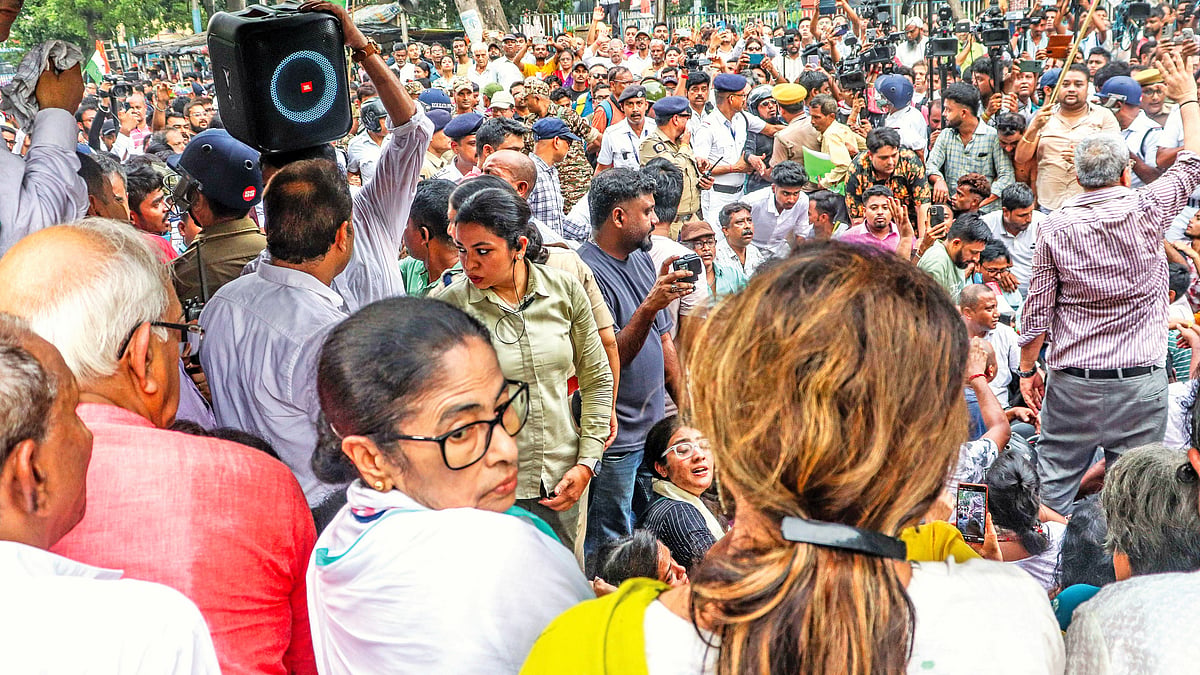 Former CM Mamata Banerjee at a protest against the ‘rigged’ elections in West Bengal