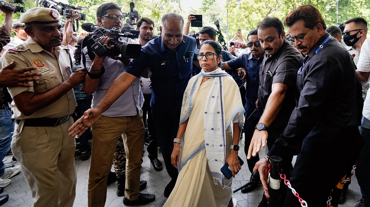 TMC supremo Mamata Banerjee arrives for the INDIA bloc meeting, in New Delhi, 8 June
