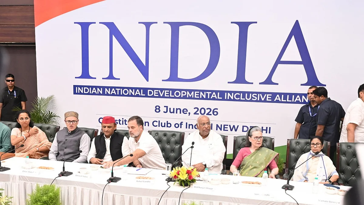 INDIA Bloc leaders meet at Constitution Club in New Delhi.