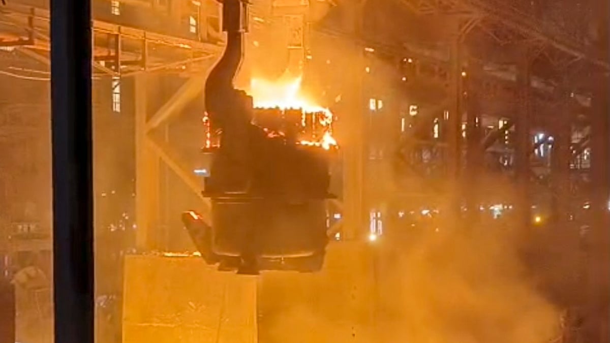 Fire breaks out at Vizag Steel Plant after molten iron spills during crane operation.