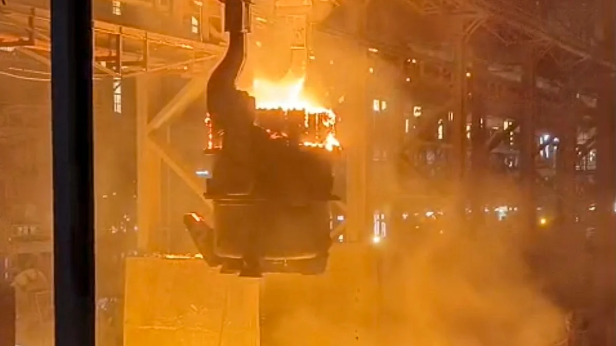 Fire breaks out at Vizag Steel Plant after molten iron spills during crane operation.