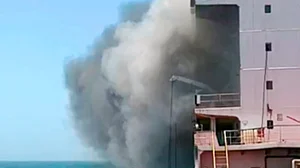 Smoke rises from MT Marivex.