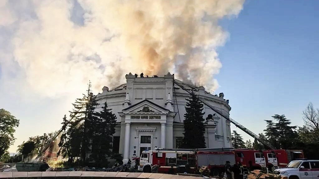 An image from the Sevastopol governor's Telegram channel of a drone-hit museum