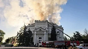 An image from the Sevastopol governor's Telegram channel of a drone-hit museum