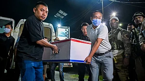 Bodies being brought to JNIMS mortuary in Imphal.