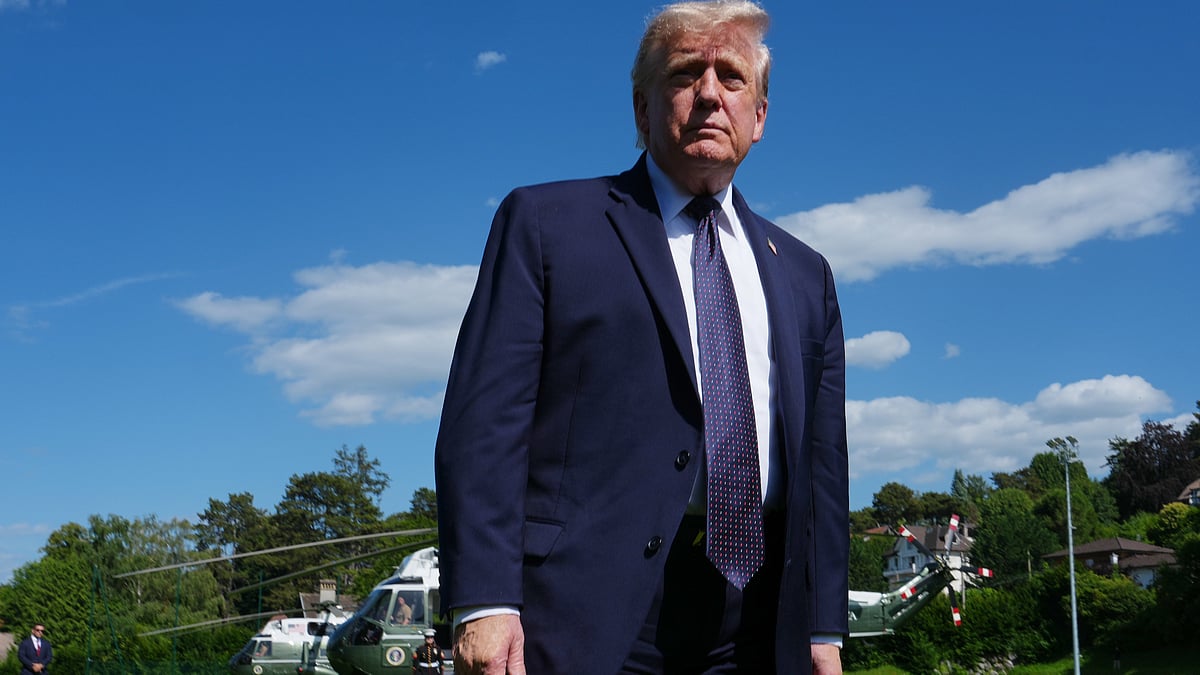 Donald Trump arrives for the G7 summit in Evian-les-Bains, France.