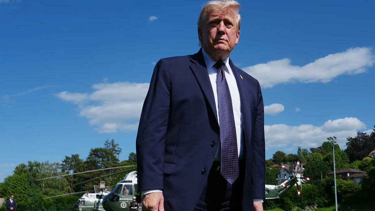 Donald Trump arrives for the G7 summit in Evian-les-Bains, France.