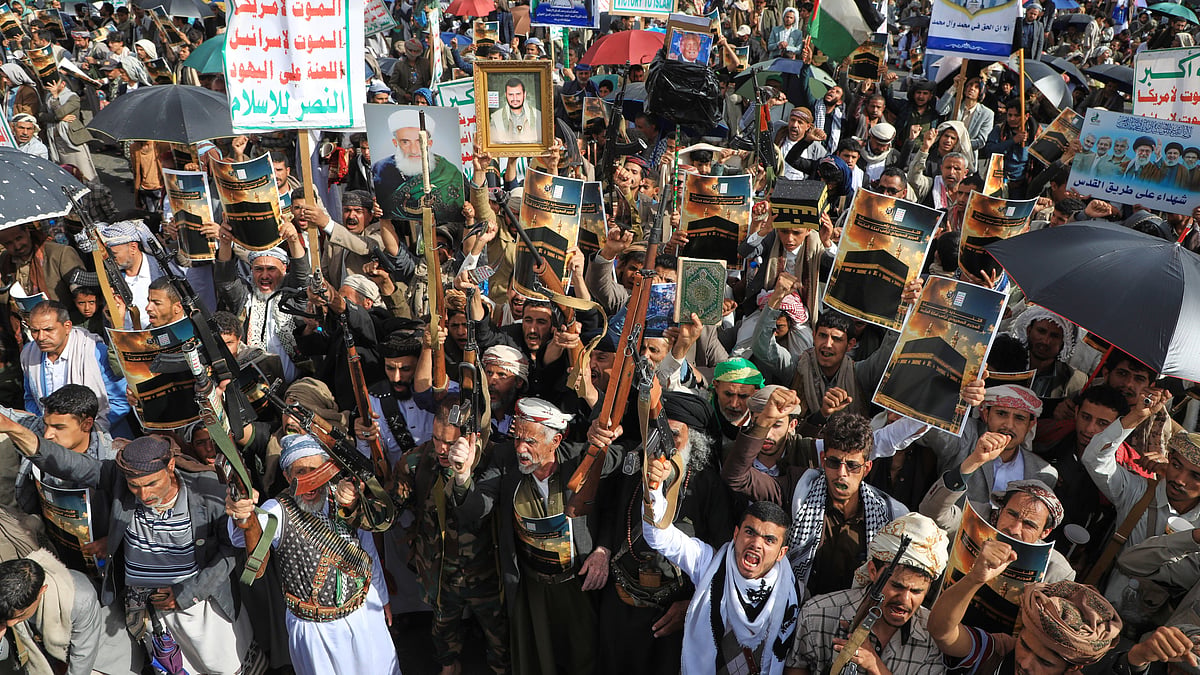 Houthi supporters protest in Sanaa.
