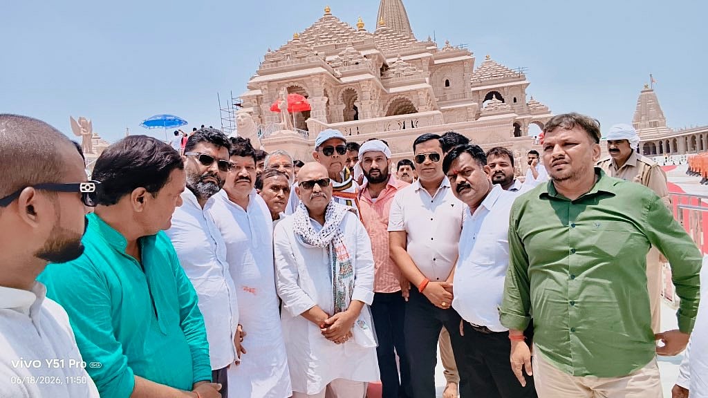 Ajay Rai (centre) at the Ayodhya Ram mandir