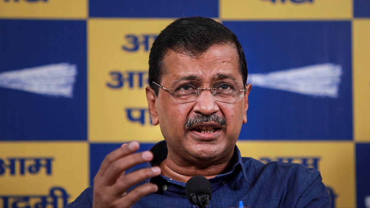 Arvind Kejriwal addresses a press conference in New Delhi.