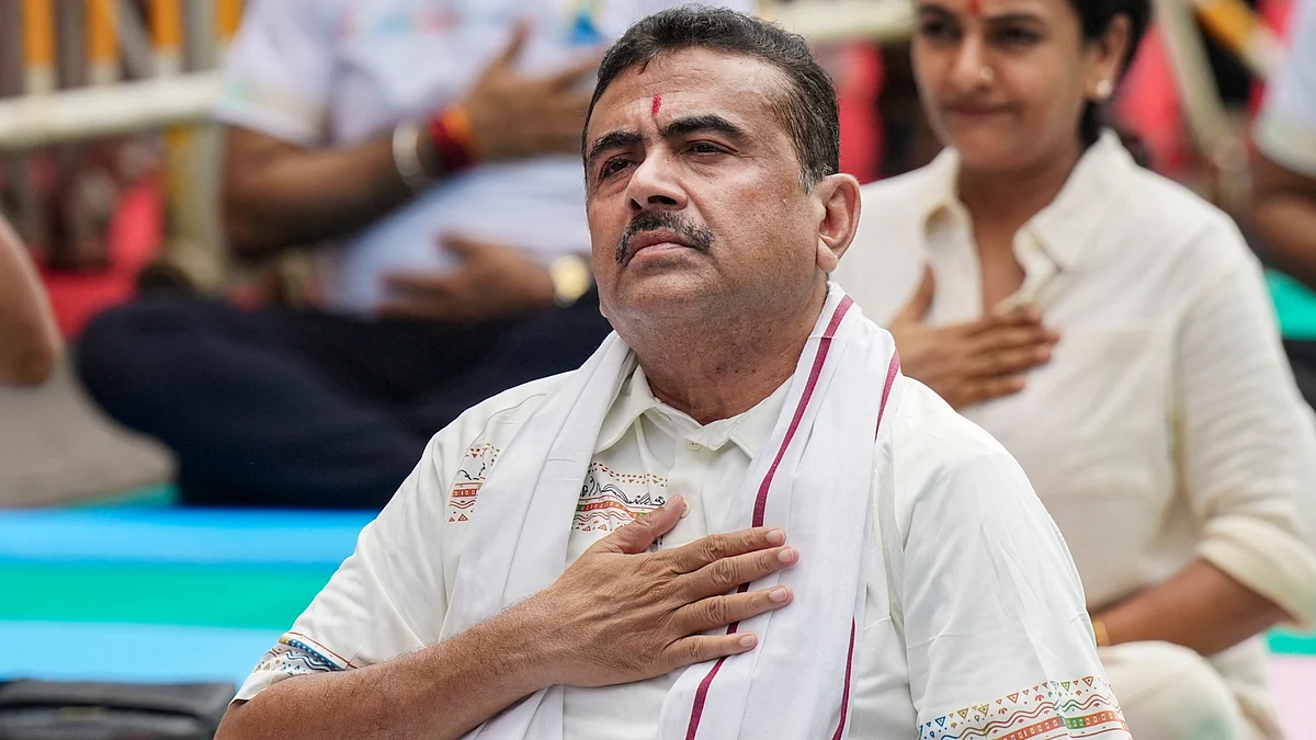 Bengal CM Suvendu Adhikari at a yoga session ahead of International Yoga Day, Kolkata, 19 June