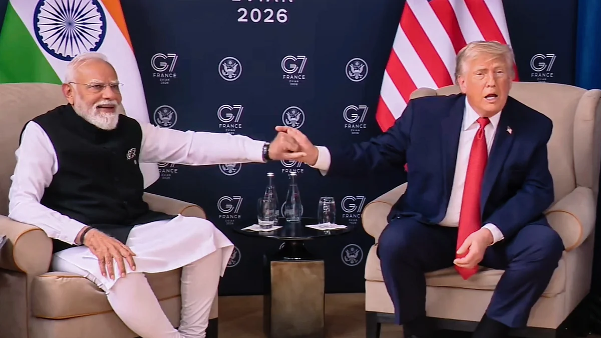 PM Narendra Modi with US President Donald Trump on the sidelines of the G7 Summit in France
