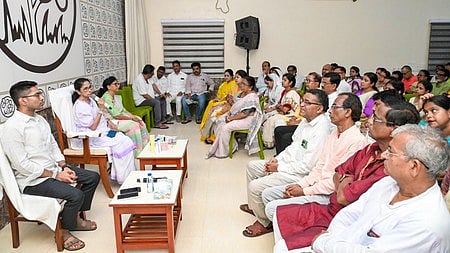Trinamool Congress leaders attend a party meeting in Kolkata.