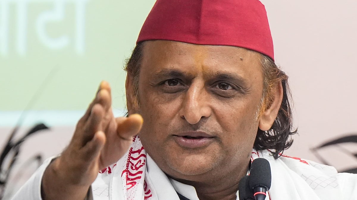 SP president Akhilesh Yadav addresses a press conference in Lucknow. 