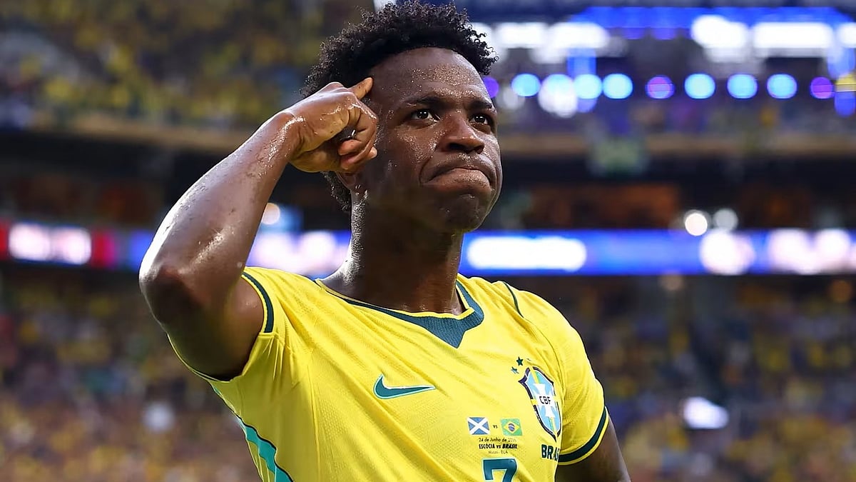 Vinicius jr breaks into a trademark celebration after scoring against Scotland