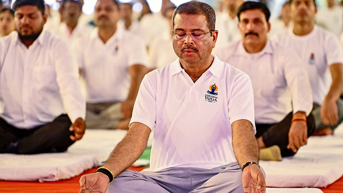 Dharmendra Pradhan on International Yoga Day, in New Delhi