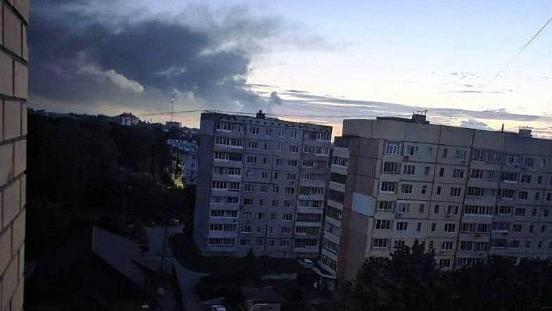 Smoke was rising from the Azot chemical plant in Novomoskovsk, after a drone attack 