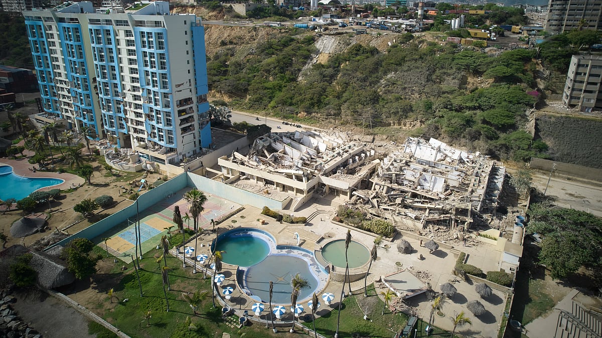 Collapsed buildings stand in La Guaira, Venezuela.