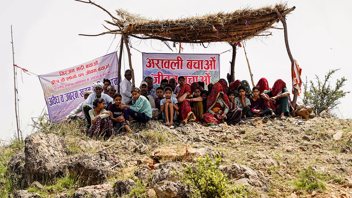 This photograph dated 19 May shows villagers protesting mining at Bhagwanpura village in Rajasthan 