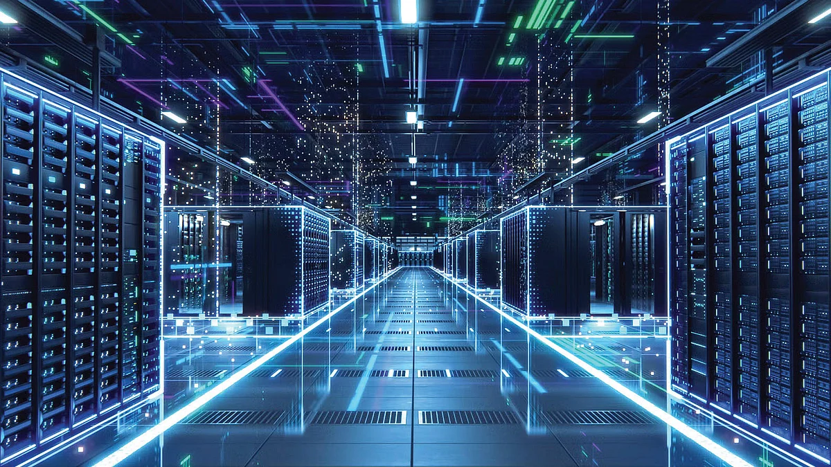 An AI-generated inside view of a data centre