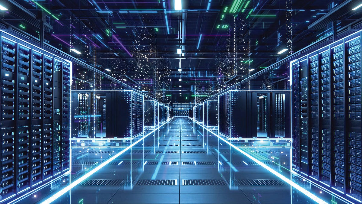 An AI-generated inside view of a data centre