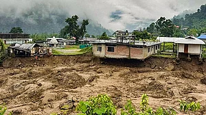 A flood-ravaged area in Arunachal Pradesh.