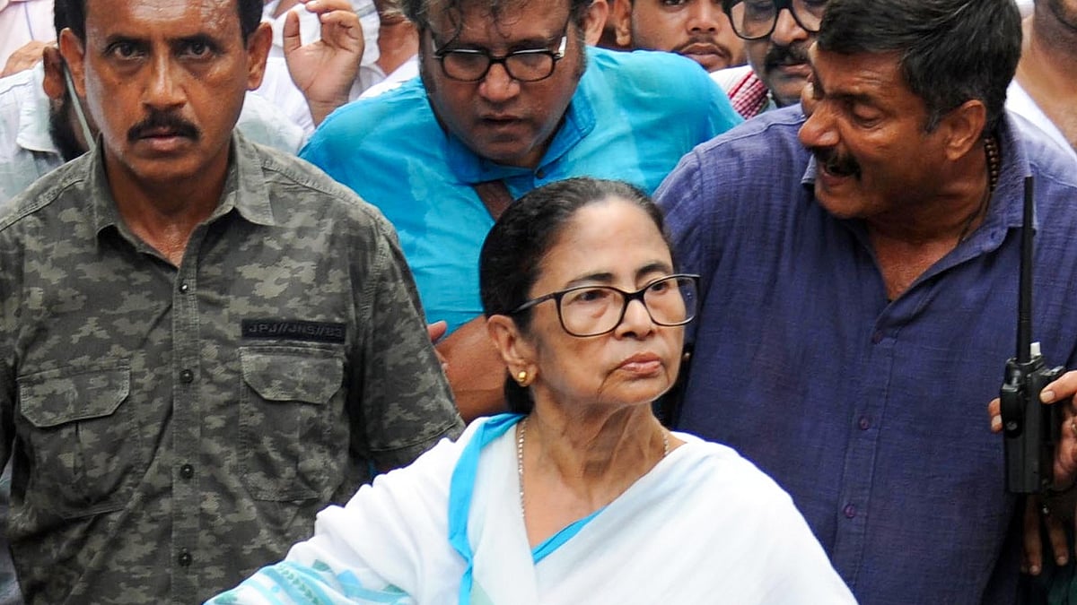 Mamata Banerjee joins a protest march by hawkers in Kolkata.