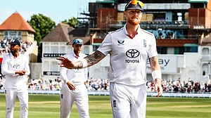 Ben Stokes leaves the field after New Zealand innings on Sunday