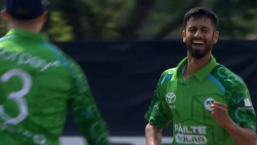 Jai Moondra marks his international debut with his first wicket for Ireland.