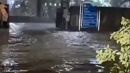 Screengrab of a flooded street off LBS Marg in Mumbai's eastern suburbs.