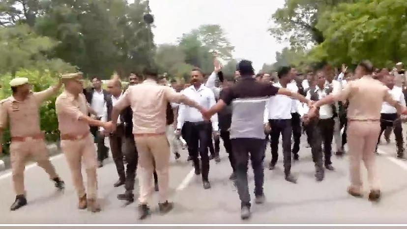 A video screen grab of the lawyers' march in Ayodhya