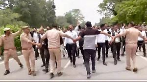 A video screen grab of the lawyers' march in Ayodhya