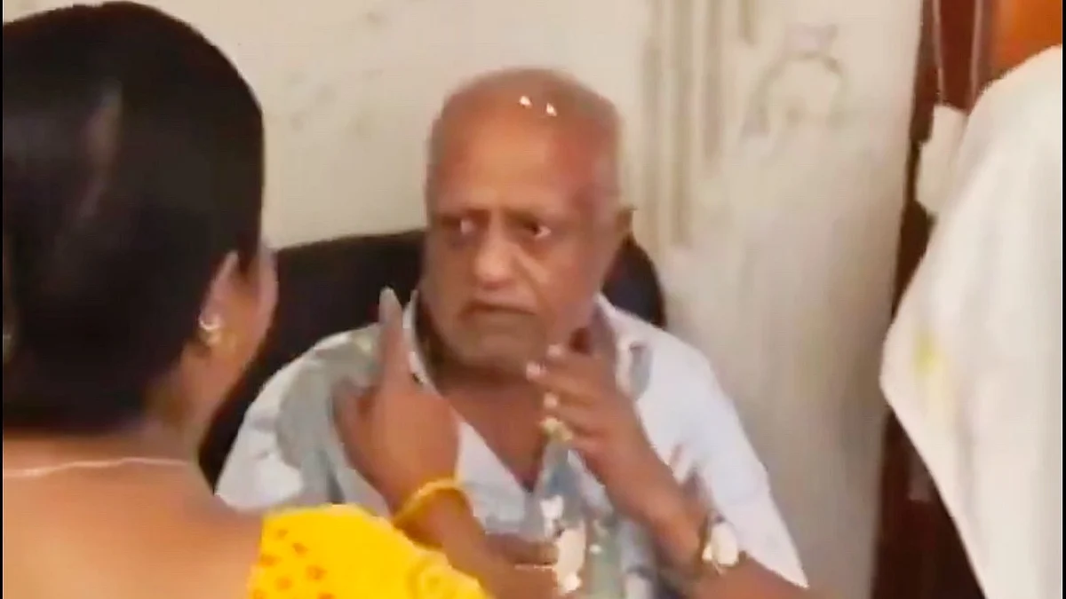 Screen grab from the video showing the BJP assault on Vishwanath Agarwal