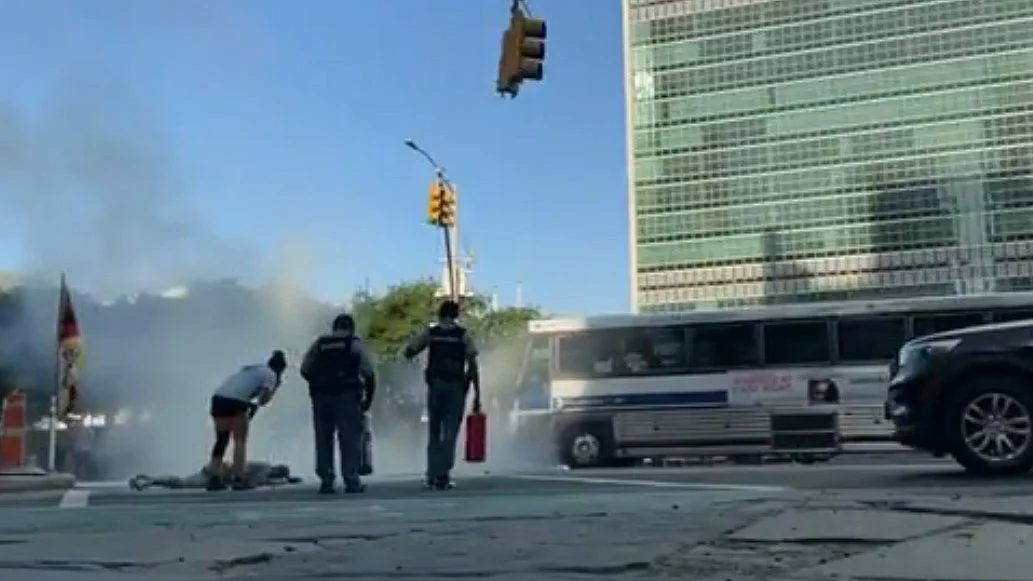 Lobga Rangzen set himself on fire outside the UN complex in New York.
